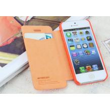 Луксозен кожен калъф Flip тефтер Mercury Techno за Apple iPhone 5 / 5S - оранжев