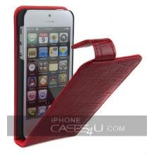 Кожен калъф Flip Croco тип тефтер Presto за Apple iPhone 5 - червен