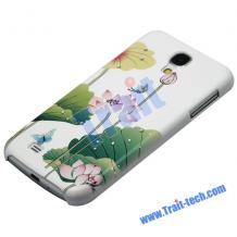 Луксозен предпазен капак / твърд гръб / с камъни за Samsung Galaxy S4 I9500 / Samsung S4 I9505 - бял с цветя и пеперуда