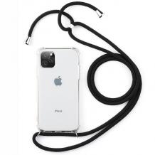 Удароустойчив силиконов калъф / гръб / TPU с връзка за Apple iPhone 12 Mini 5.4" - прозрачен / черна връзка