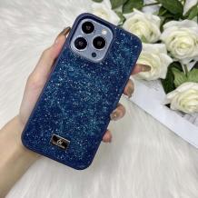 Луксозен твърд гръб Swarovski за Apple iPhone 15 (6.1) - тъмно син / камъни