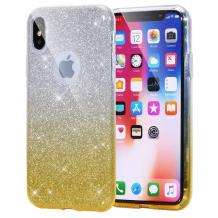 Силиконов калъф / гръб / TPU за Apple iPhone X - преливащ / сребристо и златисто / брокат