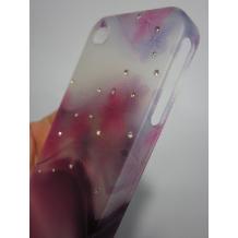 Заден предпазен твърд гръб за Apple Iphone 4 / 4S - лилав прозрачен с цветя и камъни