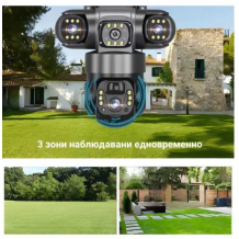 Соларна PTZ 4K ULTRA HD Въртяща Камера T64 / 4G Sim карта / Тройна камера / Черна