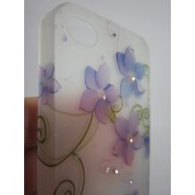 Заден предпазен твърд гръб за Apple Iphone 4 / 4S - прозрачен с лилави цветя