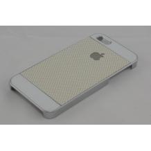 Луксозен предпазен твърд гръб за Apple iPhone 5 - бял със златисто - имитиращ мрежа