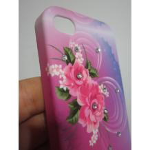 Заден предпазен твърд гръб за Apple iPhone 4 / 4S - лилав с цветя и камъни