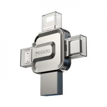 OTG USB + Type-C + Micro + Lightning Yesido FL15 4 in1 Flash памет 64GB USB 3.0 - YESIDO