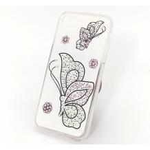 Луксозен силиконов калъф / гръб / с камъни за Apple iPhone 7 / iPhone 8 - Butterflies / бял