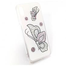 Луксозен силиконов калъф / гръб / с камъни за Apple iPhone XS MAX - Butterflies / бял