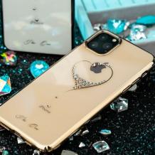 Луксозен твърд гръб KINGXBAR Swarovski Diamond за Apple iPhone 12 Pro Max 6.7" - прозрачен със златен кант / сърце