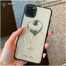 Луксозен твърд гръб KINGXBAR Swarovski Diamond за Apple iPhone 12 mini 5.4" - прозрачен с черен кант / сърце