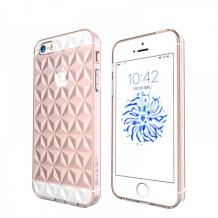 Луксозен силиконов калъф / гръб / TPU 3D USAMS Gelin Series за Apple iPhone 5 / iPhone 5S / iPhone SE - розов / прозрачен / ромбове