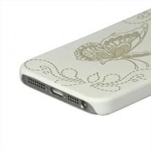 Заден предпазен капак за Apple iPhone 5 - бял с пеперуда