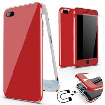 Магнитен калъф Bumper Case 360° FULL със стъклен протектор за Apple iPhone 7 / iPhone 8 - червен