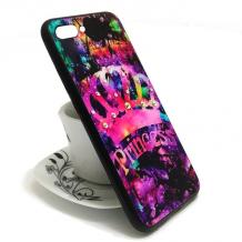 Луксозен стъклен твърд гръб със силиконов кант и камъни за Apple iPhone 7 / iPhone 8 - цветен / Princess