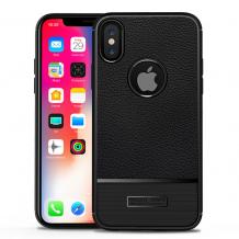 Луксозен силиконов калъф / гръб / TPU за Apple iPhone X - черен / имитиращ кожа / Rugged Armor