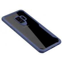 Луксозен твърд гръб IPAKY за Samsung Galaxy A6 Plus 2018 - прозрачен / силиконов син кант