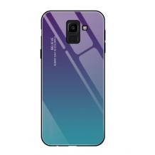 Луксозен стъклен твърд гръб за Samsung Galaxy A6 2018 - преливащ / лилаво и синьо