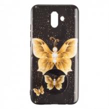 Луксозен силиконов калъф / гръб / TPU с Popsocket за Samsung Galaxy J6 Plus 2018 - златна пеперуда / черен