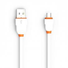 Оригинален USB кабел LDNIO Micro USB Cable LS-02 за Samsung, LG, HTC, Sony, Lenovo и други - бяло и оранжево / 2 метра