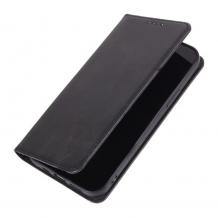 Кожен калъф Magnetic Book със стойка за Samsung Galaxy S25 Edge - черен