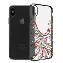 Луксозен твърд гръб KAVARO WING за Apple iPhone X - прозрачен с черен кант / феникс