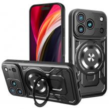 Удароустойчив твърд гръб / Кейс Ring Armor Case lens cover за iPhone 18 Pro - Черен