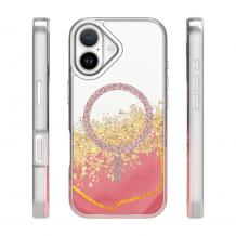 Луксозен твърд гръб 3D Epoxy Mag Case iPhone 17 (6.3) - прозрачен кейс с брокат / розов