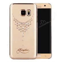 Луксозен твърд гръб KINGXBAR Swarovski Diamond за Samsung Galaxy S7 Edge G935 - прозрачен със златен кант / колие