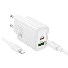 Зарядно устройство HOCO N61 220V 20W / Type C to Lightning - бяло