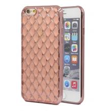 Силиконов калъф / гръб / TPU 3D за Apple iPhone 6 / iPhone 6S - прозрачен с Rose Gold кант / ромб