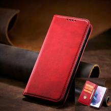 Кожен калъф Flip тефтер Magnetic Book със стойка за Xiaomi Redmi Note 15 Pro Plus - червен