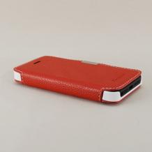 Кожен калъф тефтер Flip Cover със стойка Кingpad за Apple iPhone 5 / 5S - червен
