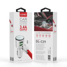 Оригинален USB кабел LDNIO C29 Car Charger 12V / 2 USB порта и Micro USB кабел 3.4A за Samsung , LG , HTC , Sony, Nokia, Huawei , ZTE, BlackBerry и др. - бял / червен