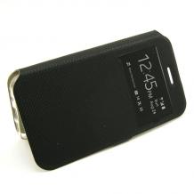Кожен калъф Flip тефтер S-View със стойка за HTC U Play - черен / ромбове / Flexi