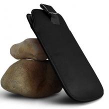 Кожен калъф с издърпване тип джоб за Alcatel One Touch POP C5 OT-5036D - черен
