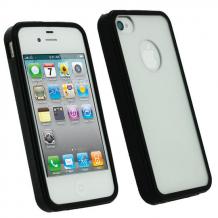 Заден предпазен твърд гръб / капак / със силиконов кант за Apple iPhone 4 / iPhone 4S - прозрачен с черен кант
