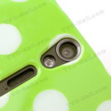 Силиконов калъф / гръб / TPU за Sony Xperia S Lt26i - зелен с бели точки