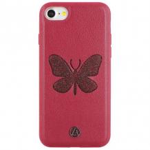 Луксозен кожен твърд гръб Luna Aristo за Apple iPhone 7 / iPhone 8 - червен / пеперуда