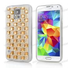 Силиконов калъф / гръб / TPU за Samsung Galaxy S5 G900 / Galaxy S5 Neo G903 - златист с камъни