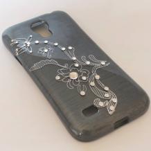 Силиконов калъф / гръб / TPU за Samsung Galaxy S4 Mini I9190 / I9192 / I9195 - сребрист с черни цветя / Art 2