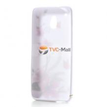 Силиконов калъф / гръб / TPU за HTC One Mini M4 - бял с цветя