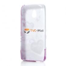 Силиконов калъф / гръб / TPU за HTC One Mini M4 - бял с розови сърца / hearts 2