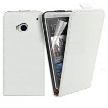 Кожен калъф Flip тефтер за HTC One M7 - бял