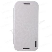 Луксозен кожен калъф Flip тефтер Baseus Brocade Series със стойка за HTC One M8 - бял