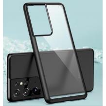 Луксозен силиконов калъф / гръб Armor Series за Samsung Galaxy S21 Ultra - матиран / прозрачен с черен кант