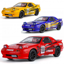 Метална кола с отварящи се врати, капаци, светлини и звуци Mazda RX7 1:24