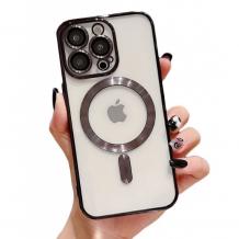 Луксозен силиконов калъф / кейс / MagSafe case за Apple iPhone 13 Pro 6.1" - прозрачен кейс / черен кант