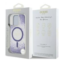 Оригинален калъф / гръб / GUESS Bottom Glitter с безжично зареждане MagSafe кейс за Apple iPhone 16 (6.1) - лилав брокат